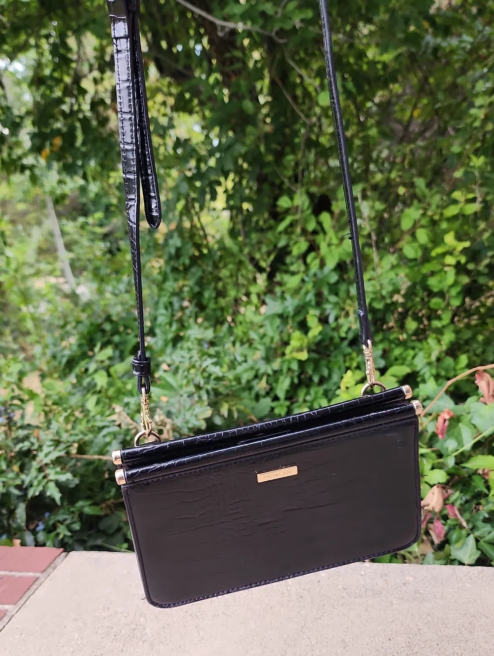 RACHEL ZOE Black Croc-Embossed Pleather Crossbody Bag